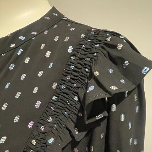 Anthropologie Current Air Black Iridescent Dot Ruffled Mini Dress Size XS - Picture 10 of 16